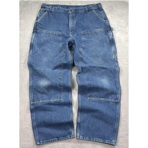 Carhartt Double Knee Jeans Mens 44x32 Blue Carpenter Loose Original Fit B73-DST